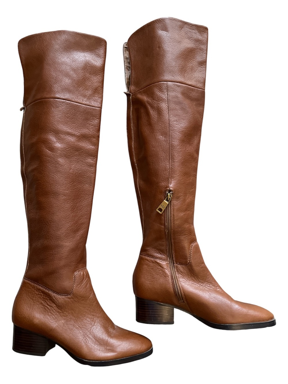Lauren Ralph Lauren Women's 6.5 Over the Knee Brown Leather Ankle Zippered Boots